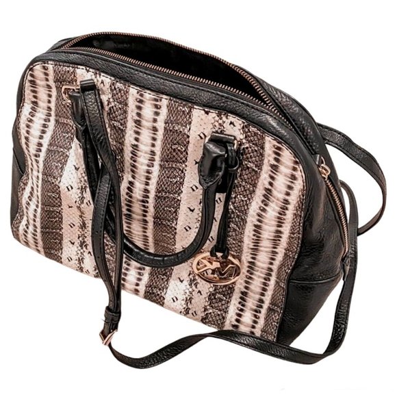 MICHAEL Michael Kors Handbags - Michael Michael Kors SELMA Black/White Snake Print Leather Tote Bucket Handbag
